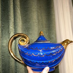 Vintage Hall China Cobalt Blue Teapot, Gold Garland, 6 Cup USA
